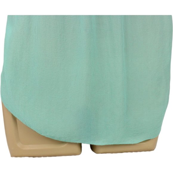 t. babaton Silk Crepe Blouse XS Mint Green Short Sleeve V Neck Ruffle CA270 - Picture 8 of 14